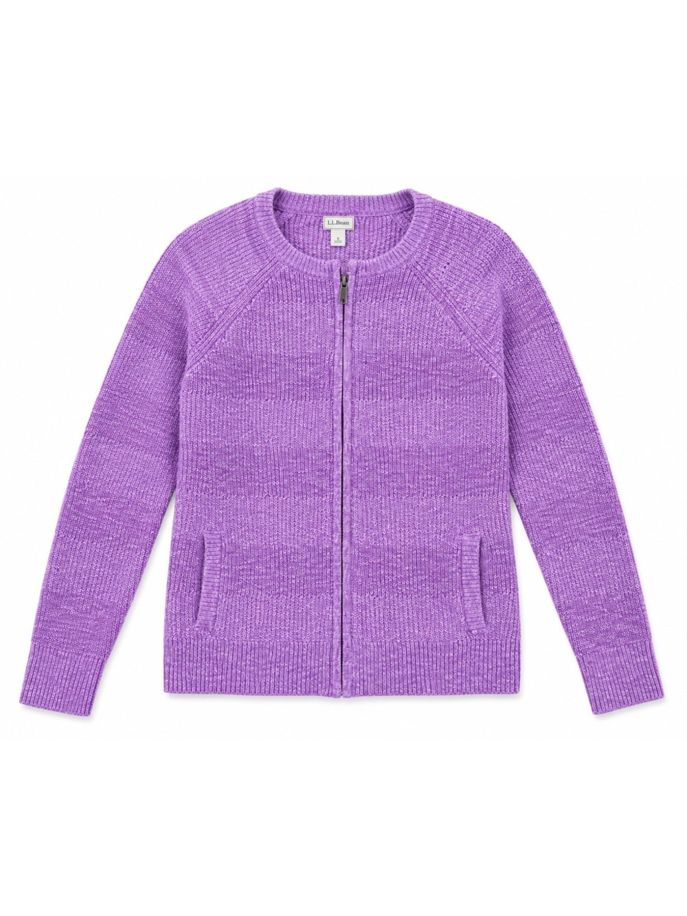 LL BEAN shaker stitch zip cardigan tonal stripe lilac purple cotton size XL